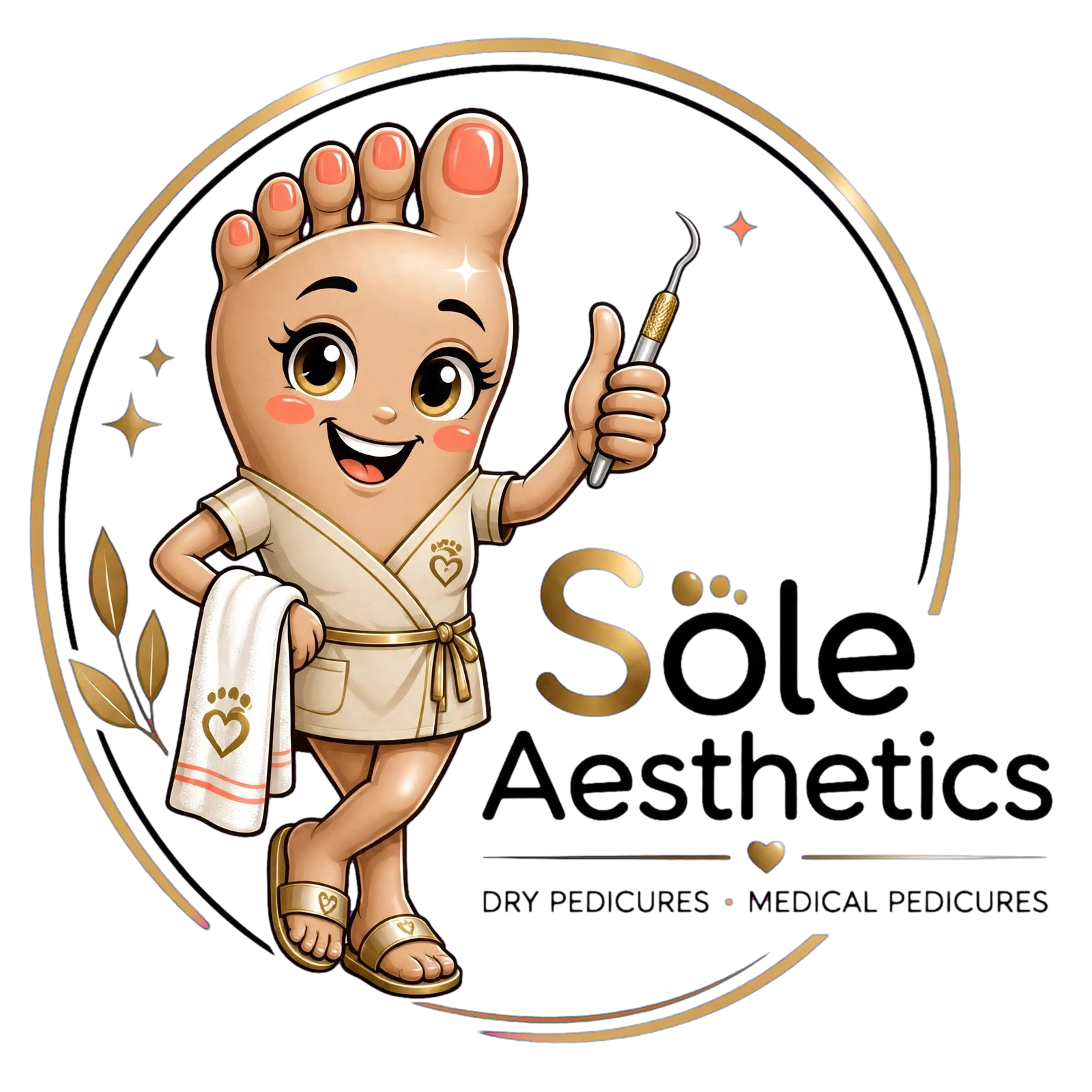 Söle Aesthetics mascot in a spa robe holding a pedicure tool